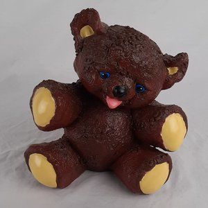 Vintage Textured Ceramic Art Teddy Bear Coin Bank /No Stopper/ About 8" tall